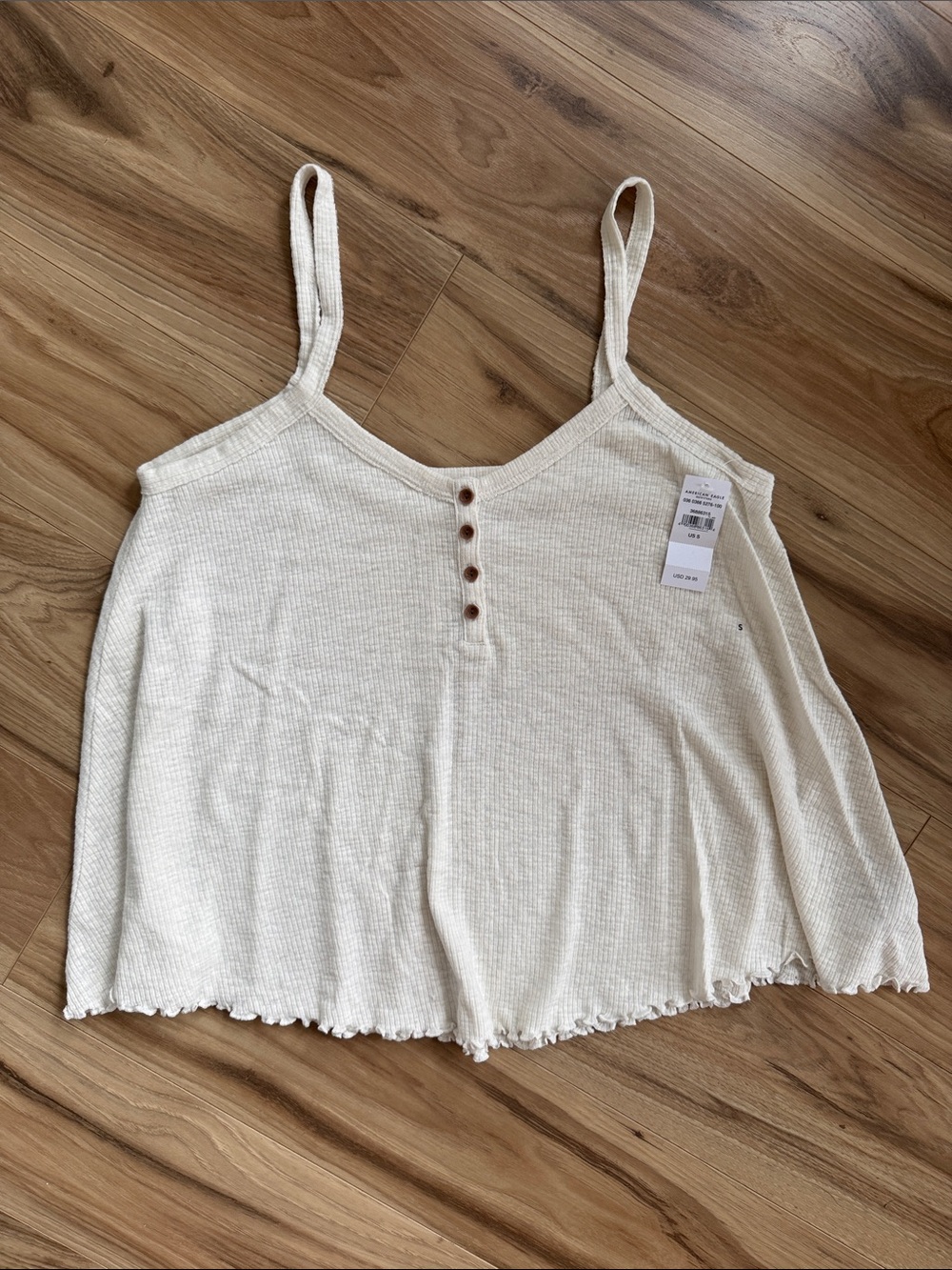 American Eagle Outfitters Cream Ribbed Button-Front Cami